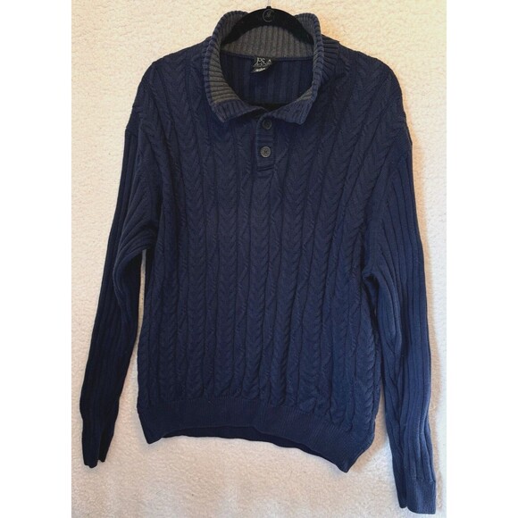 Jos. A. Banks Sweater Size L Blue‎ Navy Mock Turtleneck Knit Cable Knit Cotton - Picture 1 of 8